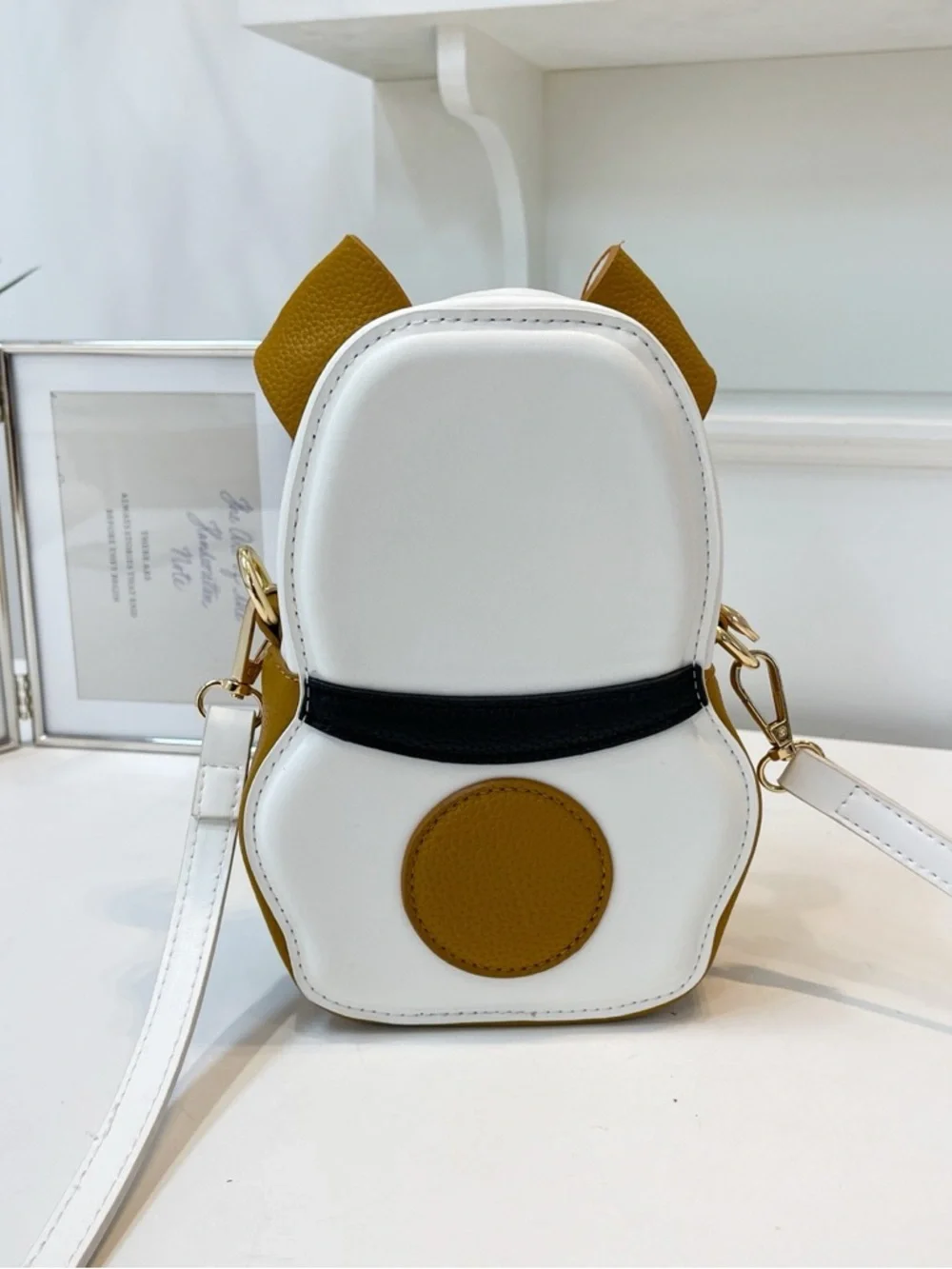Dog-Shaped Crossbody Bag in White and Mustard